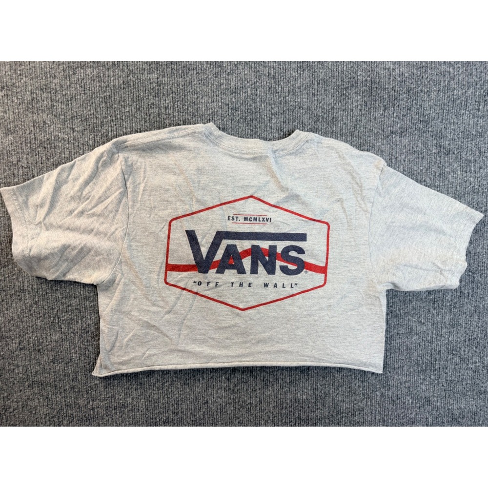 Vans Custom Crop Top Small Grey Graphic Tee Y2K Streetwear Skater Short Sleeve